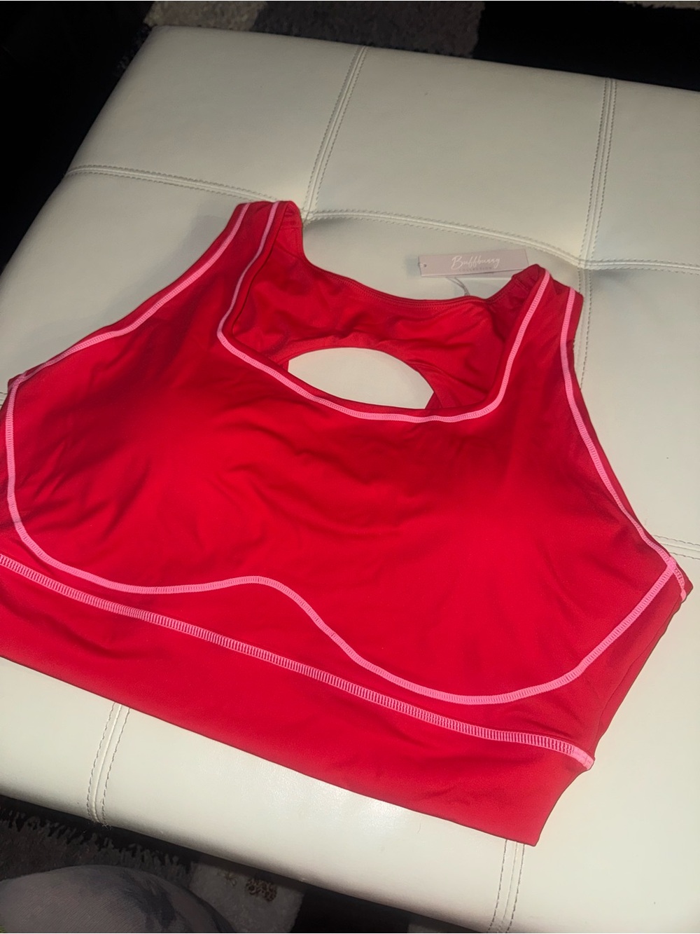 BuffBunny Red Athletic Sports Bra with Pink Trim